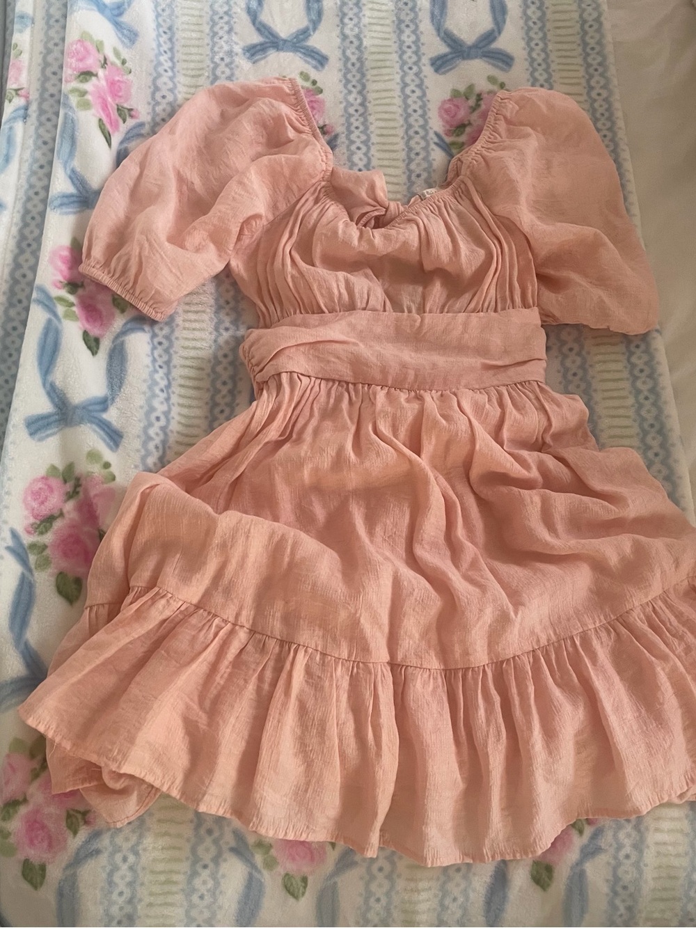 Altar'd State Peach Tiered Puff-Sleeve Dress